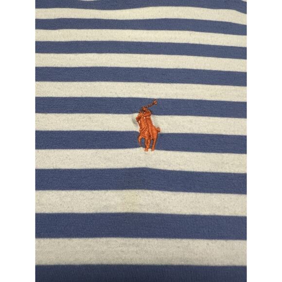 Polo Ralph Lauren Mens XL Short Sleeve Polo Shirt Blue Stripe Orange Logo Preppy - Picture 2 of 9